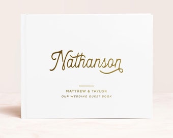 Wedding Guest Book | Large White Guestbook | Wedding Sign In Album | Hardcover Guest Book with Real Fold Foil | Design: Forever Love