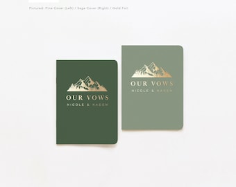 Wedding Vow Books | Set of 2 | His and Hers Vow Booklets | Gold Foil | Our Vows | Personalized Foil Vow Books | Design: Mountain Modern