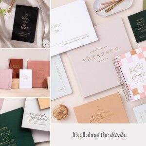 a collage of photos with a variety of stationery items