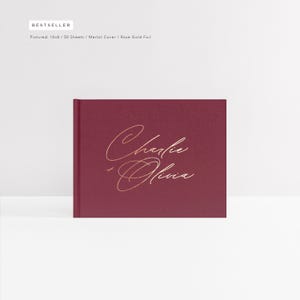 Wedding Guest Book | Boho Burgundy Wedding Book | Vineyard Wedding Idea | Red Guestbook Gold Foil | Photo Booth Book | Design: Modern Script