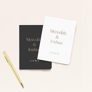 Wedding Vow Books | Set of 2 | Personalized Gold Foil | Our Vows | His Her Vow Book | Classy Black and White Wedding | Design: Simple Modern