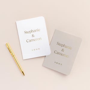 Wedding Vow Books | Set of 2 | Personalized Gold Foil | Our Vows | His Her Vow Book | Classy Black and White Wedding | Design: Simple Modern