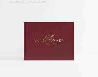 Anniversary Guest Book | Gold Foil Guestbook | Sign In Album | Anniversary Book | Foil and Lined Pages | Design: Happy Anniversary