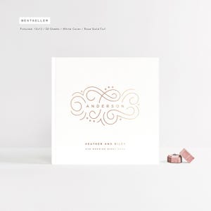 Wedding Guest Book | White Wedding Guest Book | Roaring Twenties | New York Urban Wedding Sign In Album | Rose Gold Foil | Design: Art Deco