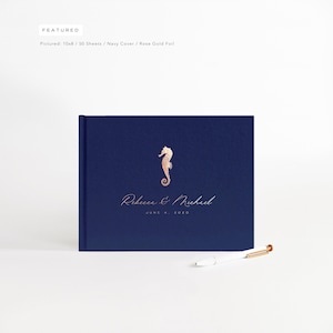 Wedding Guest Book | Ocean Seahorse Wedding | Florida, Maine, Massachusetts | Photo Sign in Album | Nautical Wedding | Design: Seahorse