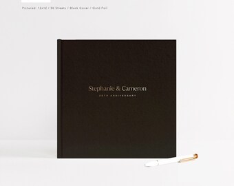 Anniversary Guest Book | Gold Foil Guestbook | Sign In Album | Anniversary Book | Foil and Lined Pages | Design: Simple Modern