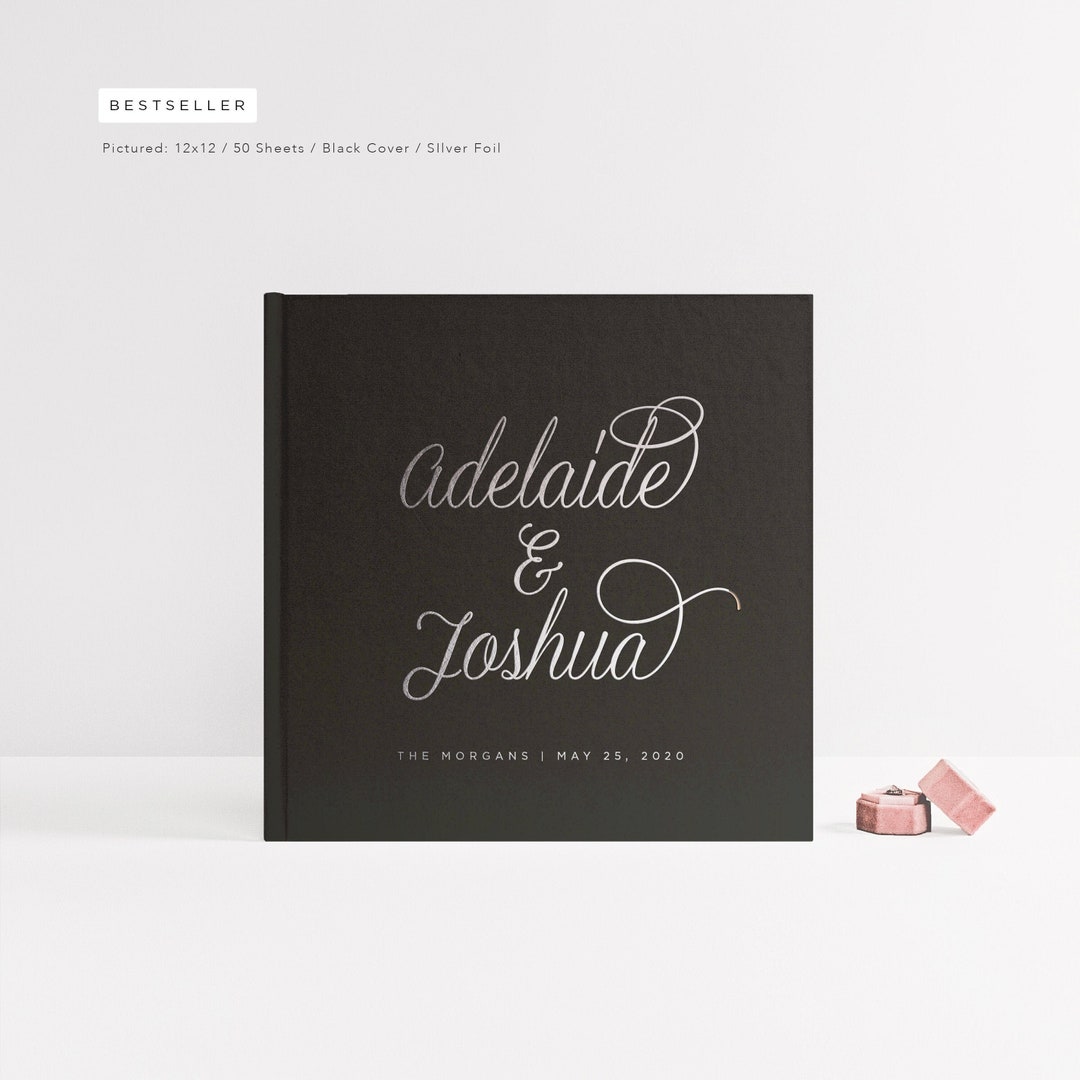 Wedding Guest Book Black Guestbook Silver Foil Photo Etsy