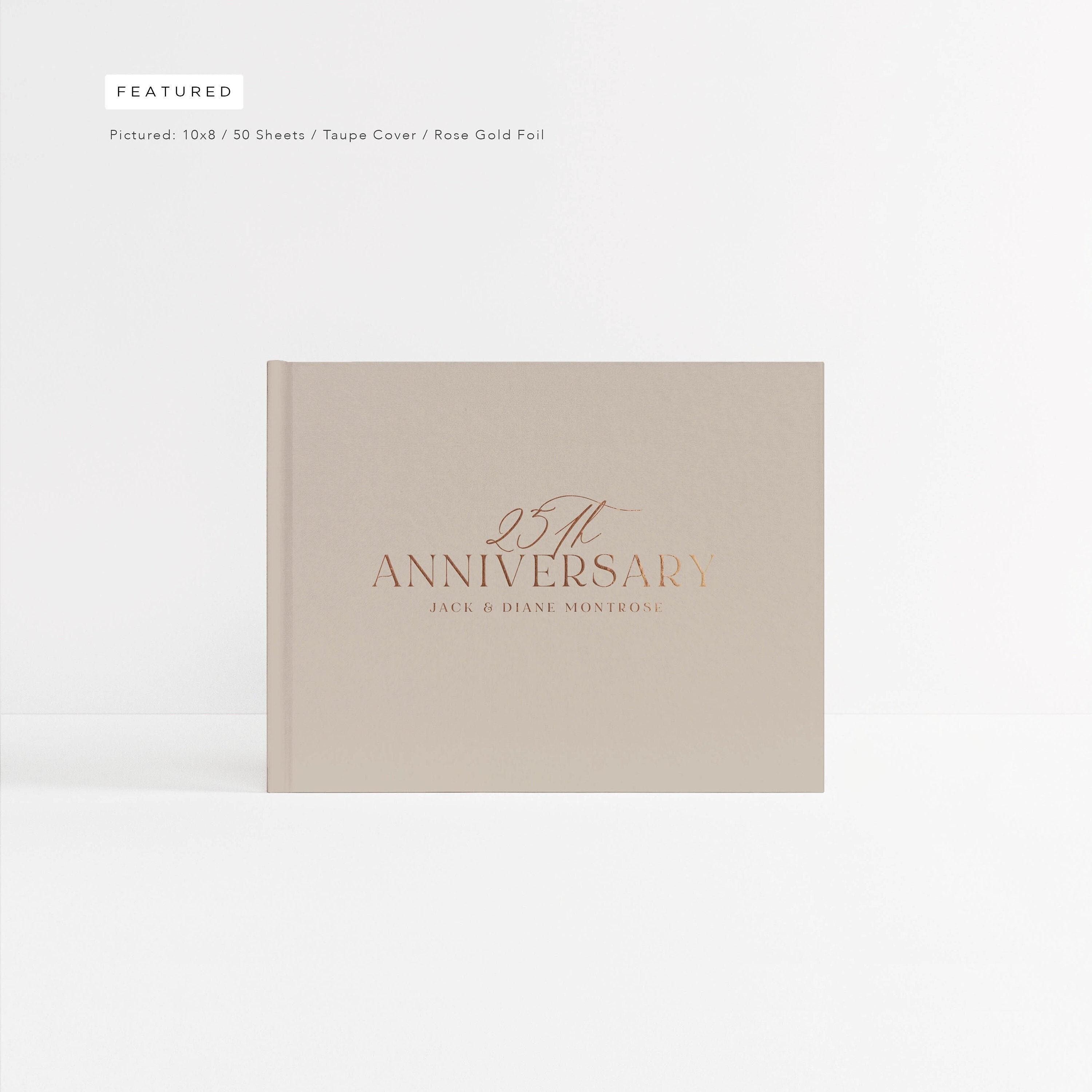 Anniversary Guest Book | Gold Foil Guestbook | Sign In Album | Anniversary Book | Foil and Lined Pages | Design: Happy Anniversary