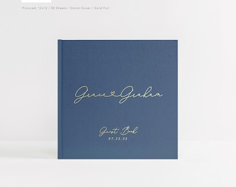 Wedding Guest Book | Minimalist Wedding Book | Real Gold Foil Guestbook | Personalized Hardcover Photo Booth Album | Design: Heart