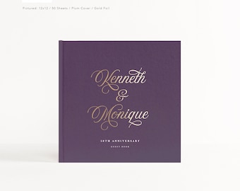Anniversary Guest Book | Gold Foil Guestbook | Sign In Album | Anniversary Book | Foil and Lined Pages | Design: Formal Anniversary