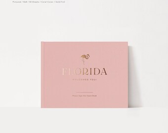 Vacation Rental Guest Book | Custom Theme Hotel Sign In Book | Tropical Seaside Florida | Housewarming Gift | Airbnb, VRBO | Design: Icon