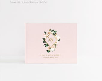 Libro de visitas para bodas / Ideas para fotomatones de bodas / Libro de visitas con monograma / Álbum de bodas con papel de aluminio real / Álbum de bodas / Diseño: Diamante floral