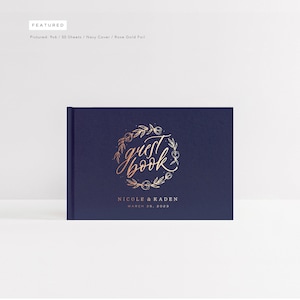 Wedding Guest Book | Rose Gold Foil Guestbook | Navy Blue Instant Photo Booth Album | Rustic Wedding Book | Design: Wreath