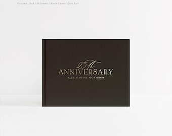 Anniversary Guest Book | Gold Foil Guestbook | Sign In Album | Anniversary Book | Foil and Lined Pages | Design: Happy Anniversary