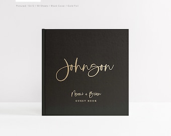 Wedding Guest Book | Black Guestbook | Photo Booth Album | Rose Gold Foil | Silver Foil | Guest Sign In Book | Design: Modern Minimalist