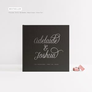Wedding Guest Book | Black Guestbook | Silver Foil | Photo Booth Album | Wedding Sign In Book | Modern Guestbook | Design: Romantic Elegance