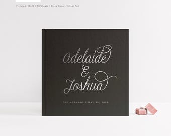 Wedding Guest Book | Black Guestbook | Silver Foil | Photo Booth Album | Wedding Sign In Book | Modern Guestbook | Design: Romantic Elegance