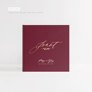 Wedding Guest Book | Bridal Shower | Hardcover Red Guestbook | Wedding Sign In Book | Wedding Album | Gold Foil | Design: French Elegance
