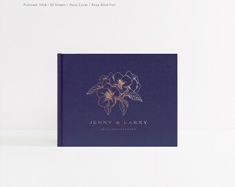 Anniversary Guest Book | Gold Foil Guestbook | Sign In Album | Classy Anniversary Book | Foil |  Lined Pages | Design: Blossom