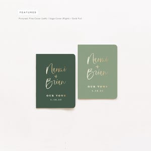 Wedding Vow Books | Set of 2 | Personalized Gold Foil | Our Vows | His Her Vow Book | Sage Boho Wedding | Design: Simple Minimalist
