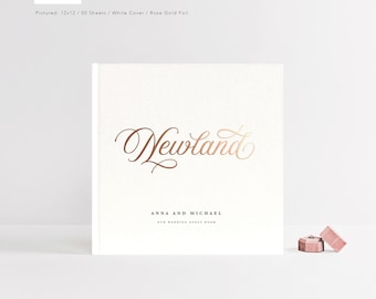 Wedding Guest Book | Calligraphy Hardcover Guestbook | Wedding Sign In Book | Instant Photo Book | Rose Gold Foil | Design: Classic Elegance