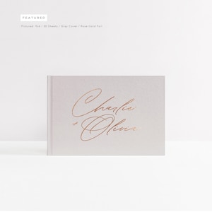 Wedding Guest Book | Rose Gold Boho Wedding Book | Neutral Wedding Decor | Gray Guestbook Gold Foil | Photo Booth | Design: Modern Script