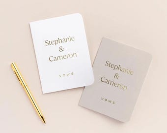 Wedding Vow Books | Set of 2 | Personalized Gold Foil | Our Vows | His Her Vow Book | Dusty Blue Navy Wedding | Design: Simple Modern