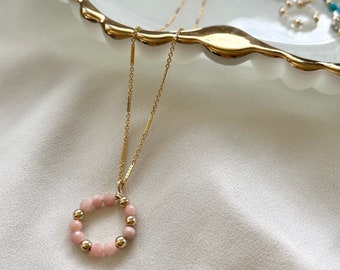 Collana opale rosa / Gioielli opale rosa / Collana di pietre preziose / Gioielli di pietre preziose