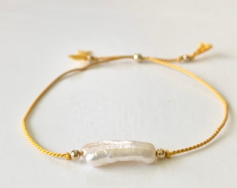Biwa Pearl Silk Cord  Bracelet  | 14K goldfilled beads | Silk Cord Bracelet | Pearl Bracelet | Custom Bracelet