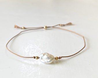 Keshi Pearl Silk Cord  Bracelet  | 14K goldfilled beads | Silk Cord Bracelet | Pearl Bracelet | Custom Bracelet