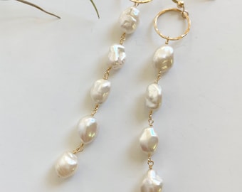 Vintage Gold Pearl Long Earrings Pearl Dangle Earrings - Etsy