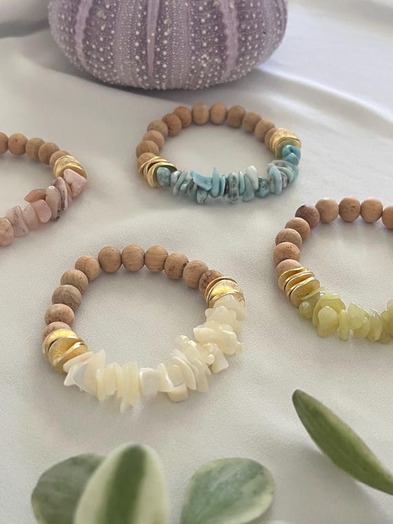 Recycled Glass Essential Oil Diffuser Bracelet: Larimar, Jade