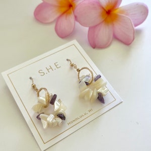 Charoite Pua Earrings: Mother of Pearl Flower Earrings
