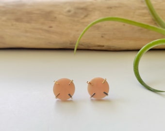 Coin Pink Opal Stud Earrings
