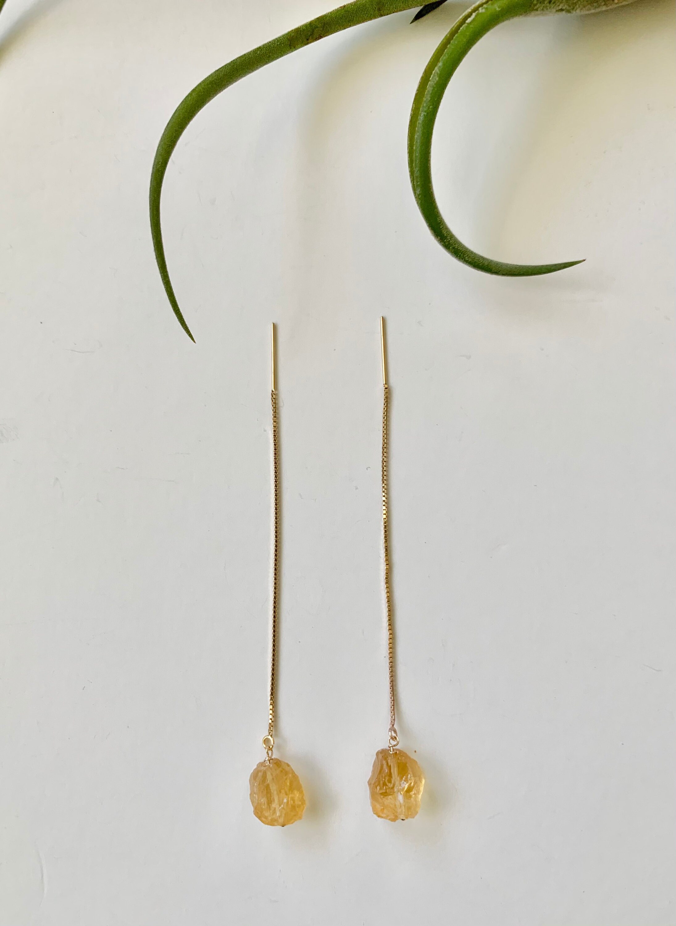Citrine Thread Chain Earrings Apatite Threader Earrings Raw Stone