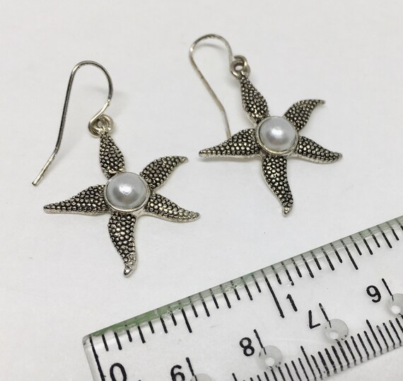 vintage starfish dangle earrings, silver tone w/ … - image 2