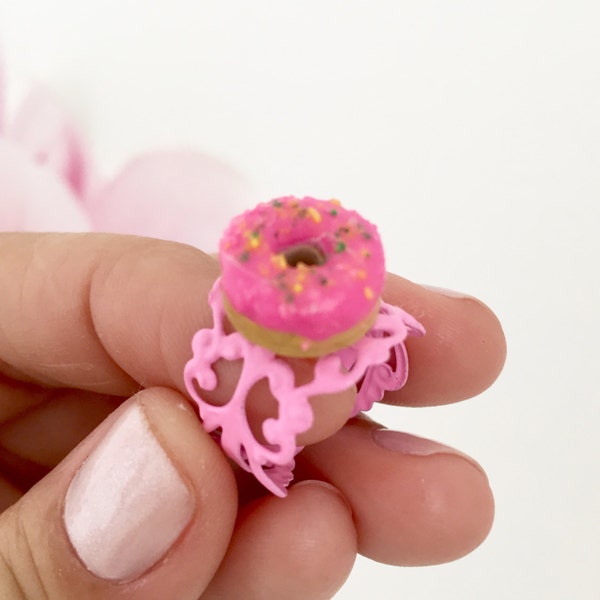 Mini Donut Ring, Jewelry Polymer Clay,  Mini Food Jewelry, Teen Girls Gift, Kawaii Fashion, Polymer Clay Donut, Dessert Jewelry, Tiny Food