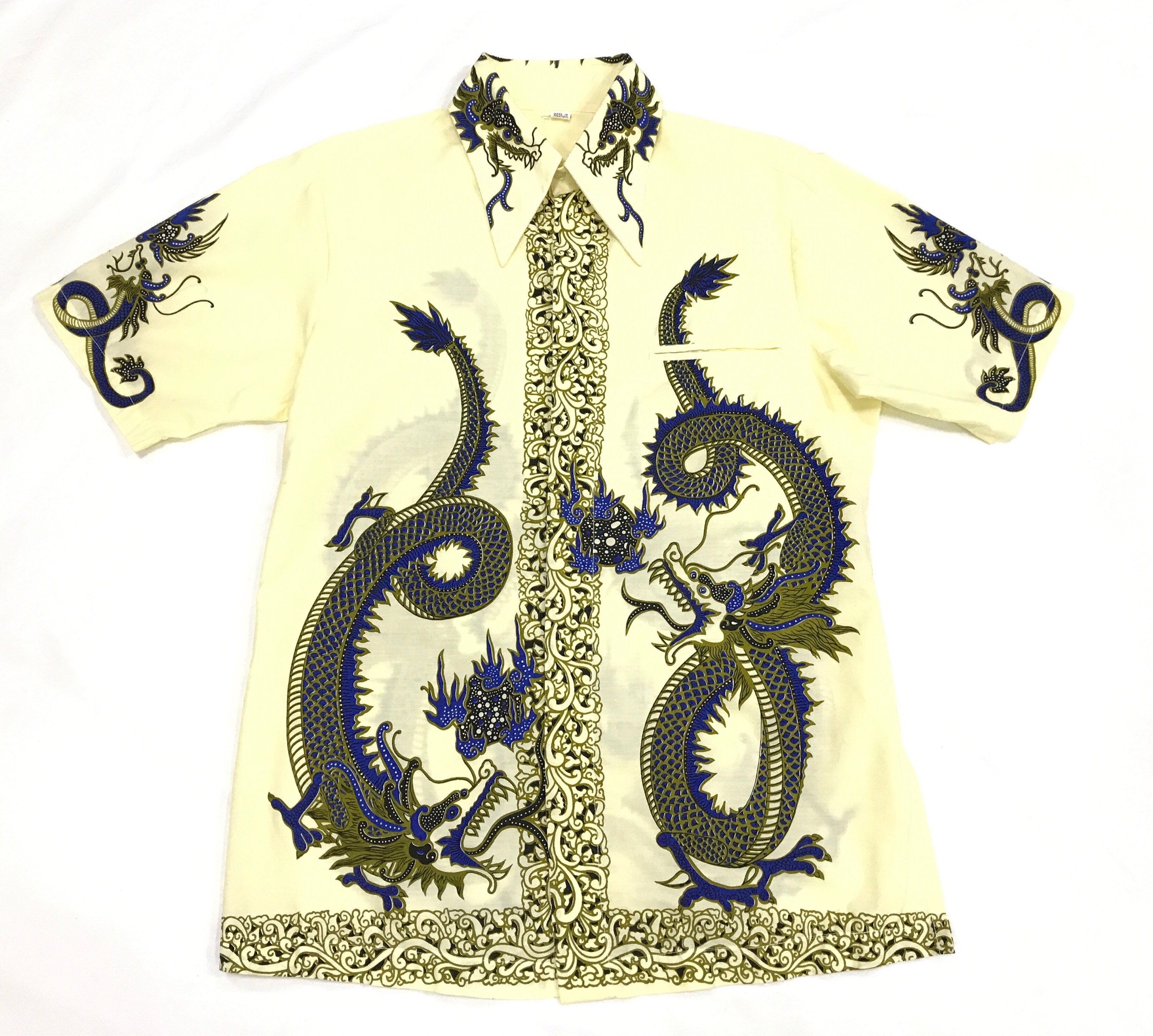 Vintage 50s 60s Java Batik Keris Twin Dragon Batik Hawaiian Shirt