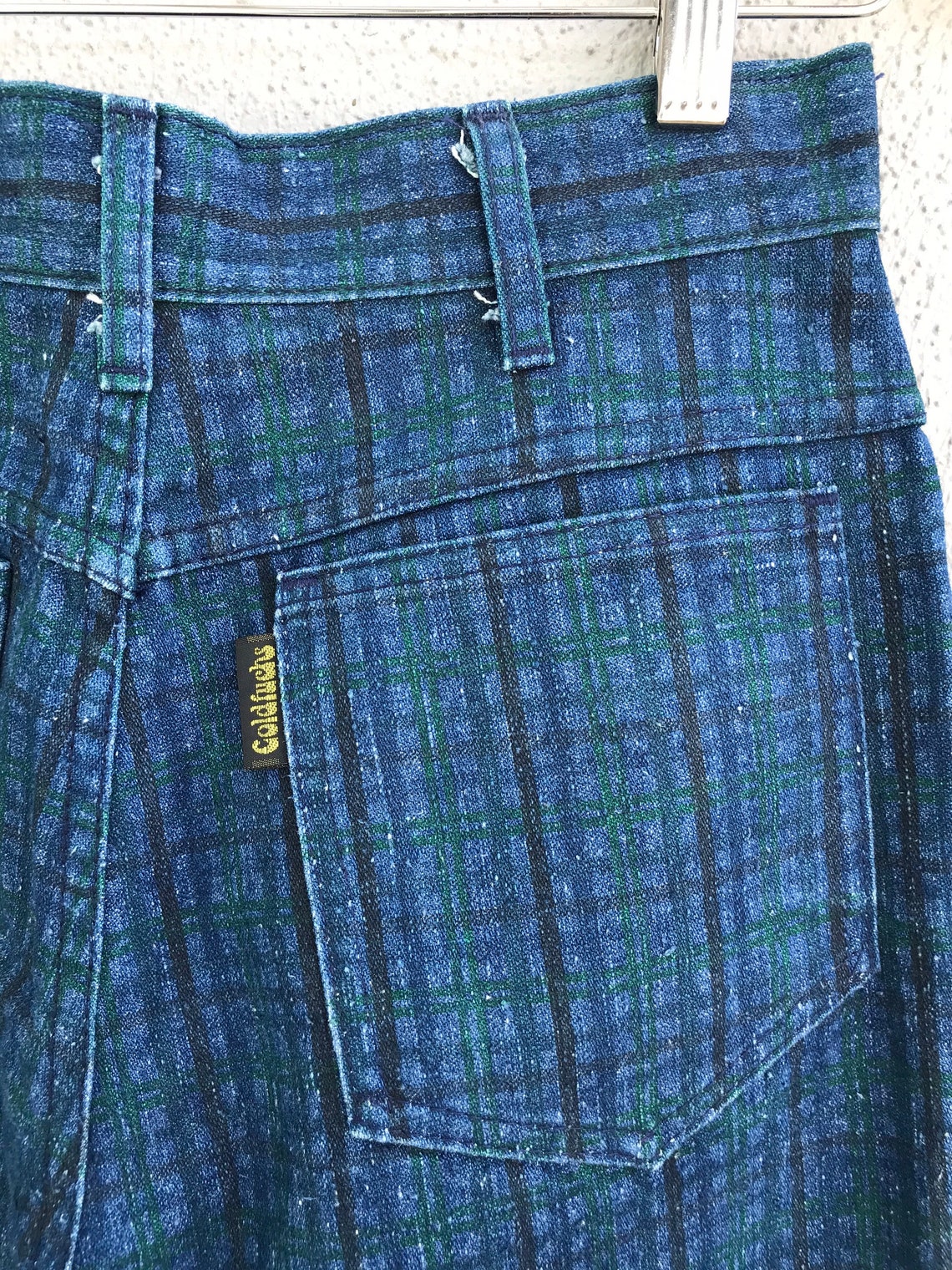 Vtg 70s GOLDFUCHS Checkered Indigo Denim Jeans Size 28 - Etsy