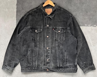 Vtg 80s Levi's 70507 0253 Black Acid Wash Denim Trucker Jacket