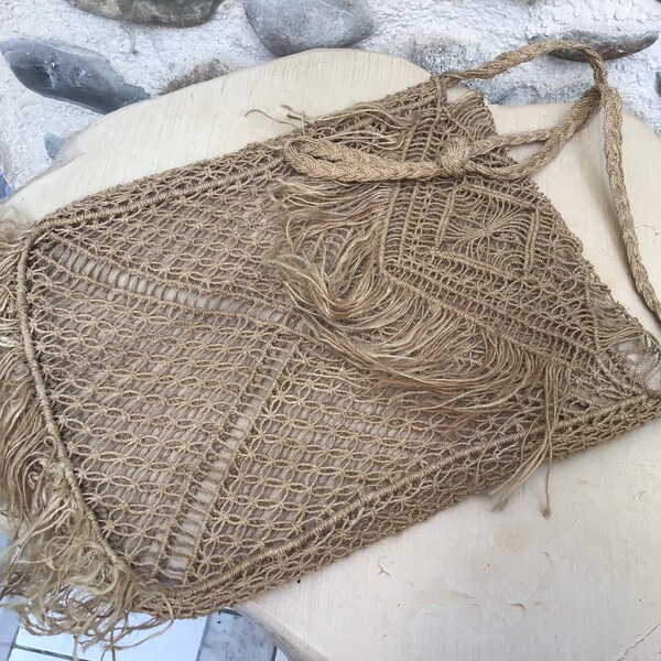 Sac vintage en macramé ficelle beige