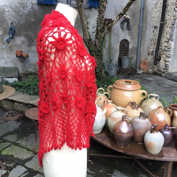 Chale laine mohair rouge et lurex