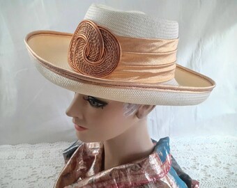 Vintage Signed Sonni Straw Hat: Michelle Jann Design, Copper Trim