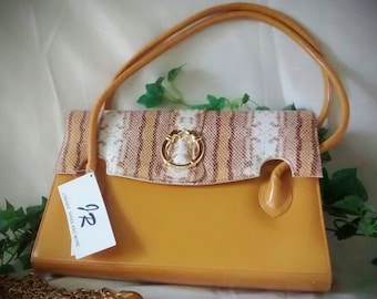 Vintage J Renee Purse:  Camel with Snake Print Flap, Lion Detail, with Tags