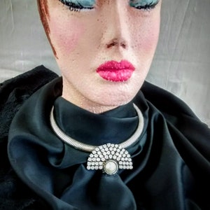 Silver Art Deco Necklace with Crystal