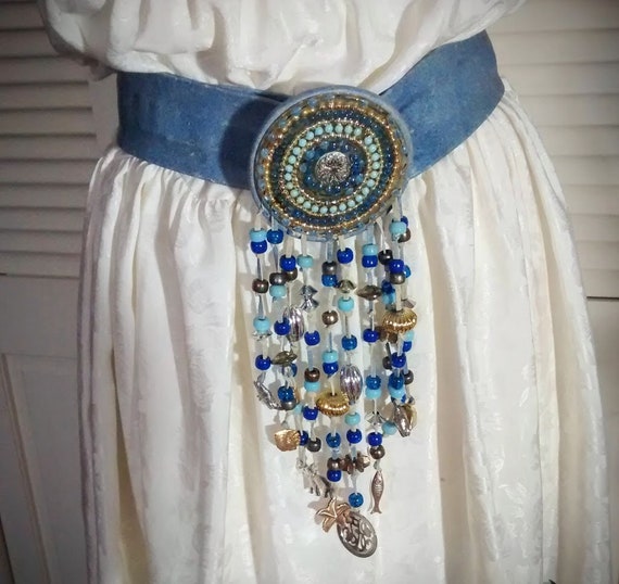 Vintage Ladies Belt / Blue Belt / Embellished Bel… - image 1