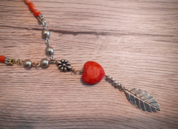 Necklace  Heart Leaf Valentine Ethnic Boho Hippy - image 2