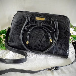 ADRIENNE VITTADINI Black Reptile Print Handbag Satchel Doctor’s Bag Convertible Crossbody