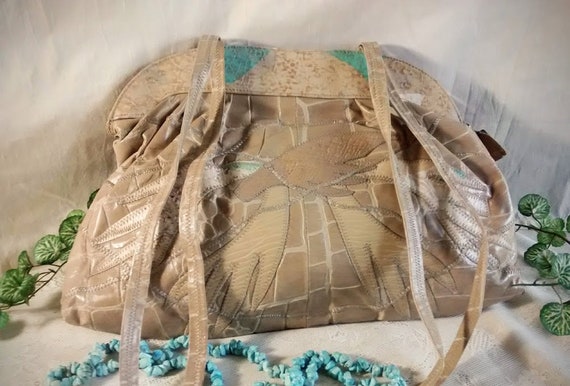 Vintage Shoulder Bag: Patchwork Beige Leather, 1980s Purse Never Used  NOS