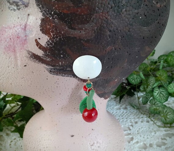 Wood Cherry Pierced Earrings Kitsch - image 2
